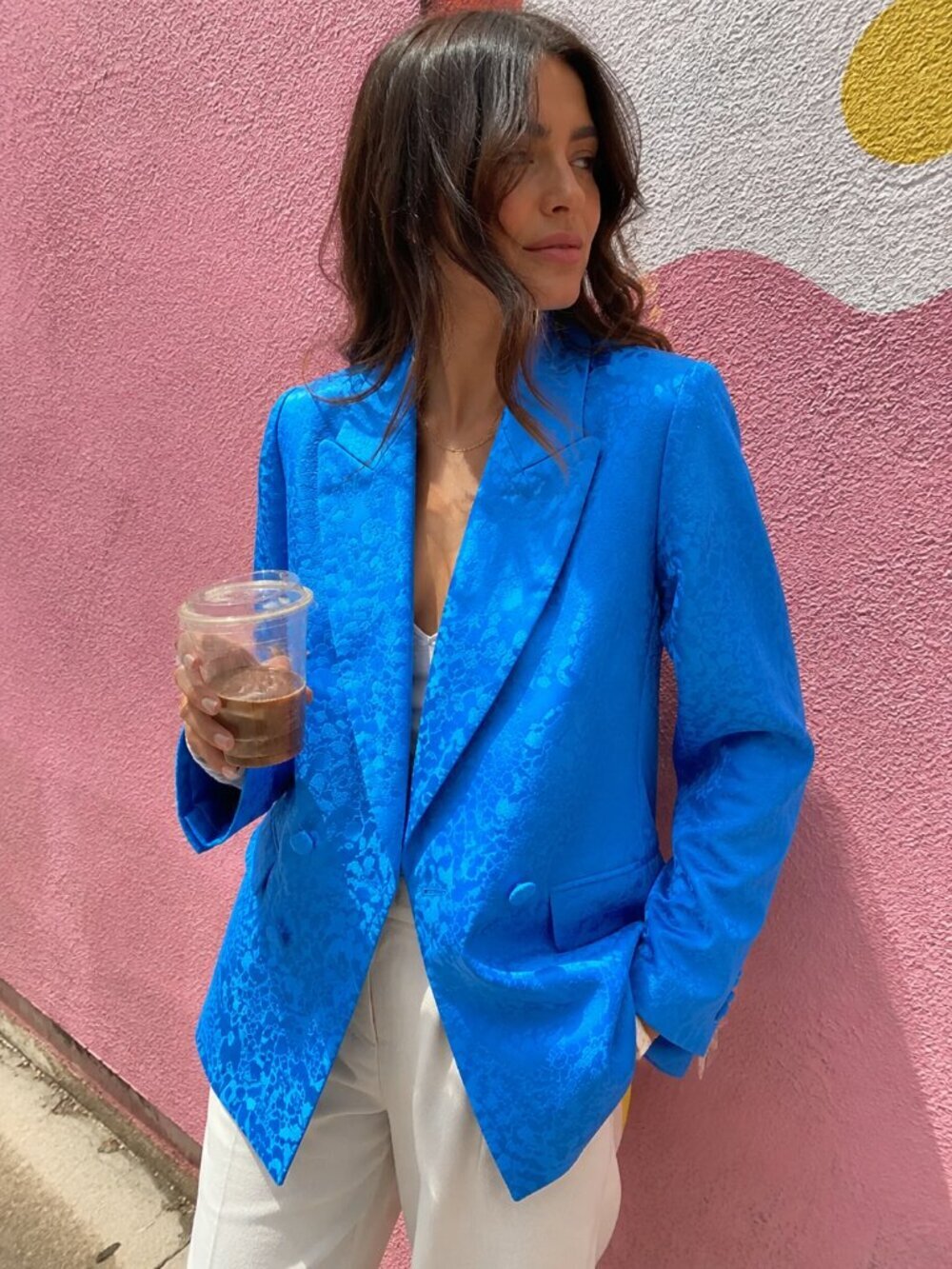 ZARA Double Breasted Blue Leopard Jacquard Blazer